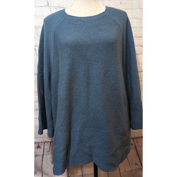 Marina Rinaldi Sweaters - VOYAGE By Marina Rinaldi Gray Blue Wide 3/4 Sleeve Tunic Sweater Merino Wool L